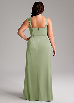 Azazie Denice Bridesmaid Dresses Dusty Sage Sheath Pleated Stretch Satin Dress image11