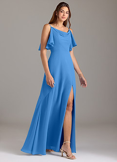 Azazie Darcia Bridesmaid Dresses Blue Jay A-Line Side Slit Chiffon Dress image4