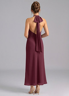 Azazie Velli 신부 들러리 드레스 인어 하이넥 쉬폰 발목 길이 드레스 image2