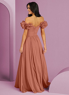 Barbie ♥ Azazie Suknie dla druhen Rozkloszowana sukienka z odkrytymi ramionami, falbaną i rozetkami image2