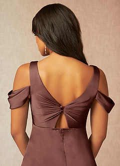 Azazie Rhea Maternity Bridesmaid Dresses A-Line Off-The-Shouler Pleated Stretch Satin Floor-Length Dress image13