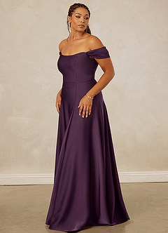 Christian Siriano Bridal for Azazie 1002 Bridesmaid Dresses Plum A-Line Off the Shoulder Stretch Satin Convertible Dress image12