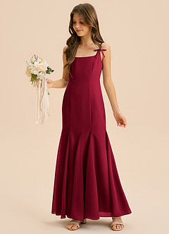 Azazie Evey Junior Abito Sirena in Chiffon Plissettato Borgogna image1