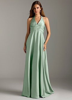 Azazie Tessie Brautjungfernkleider A-Linie Plissee Stretch-Satin Kleid Agave image3
