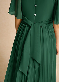 Azazie Gisele Flower Girl Dresses Dark Green A-Line Pleated Chiffon Dress image7