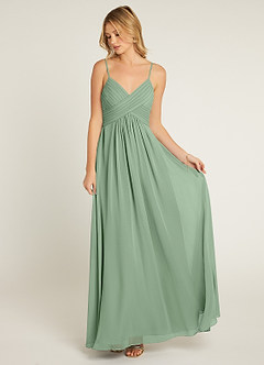 Azazie Shannon Final Sale Agave A-Line Pleated Chiffon Dress image4