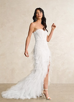 Azazie Ceresia Vestidos de novia Vestido de Diamante Blanco de Tul de Corte Recto con Lentejuela image3