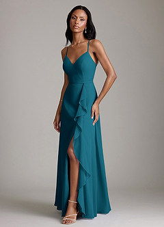 Azazie Naeem Bridesmaid Dresses Ink Blue A-Line V-Neck Ruffle Chiffon Dress image4