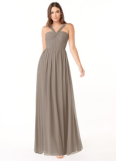 Azazie Dionne Bridesmaid Dresses Taupe A-Line Corset Chiffon Dress image1