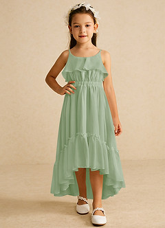 Azazie Karmen Flower Girl Dresses Dusty Sage A-Line Ruched Chiffon Dress image5