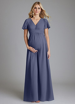 Azazie Verna Maternity Bridesmaid Dresses A-Line V-Neck Ruched Chiffon Floor-Length Dress image1