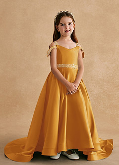 Azazie Jodi vestidos de niña de las flores Vestido de Caramelo de Satin Mate de Corte En A image4