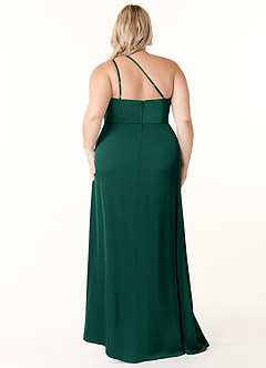 Azazie Maron Bridesmaid Dresses Emerald A-Line One Shoulder Stretch Satin Dress image8