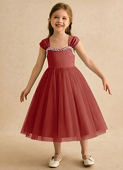 Azazie Yosemite Robe Demoiselle D'honneur Fillette Robe Princesse en Tulle Encolure en Forme de Cœur Terracotta image4