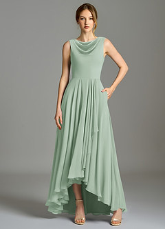 Azazie Wonderland Bridesmaid Dresses Agave A-Line Pleated Chiffon Dress image6