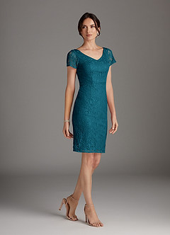 Azazie Lucilia Mother of the Bride Dresses Ink Blue Sheath Lace Dress image2
