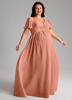 Azazie Verna Maternity Bridesmaid Dresses A-Line V-Neck Ruched Chiffon Floor-Length Dress image8