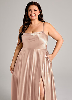 Azazie Elle Brautjungfernkleider A-Linie mit Taschen Metallischer Satin Kleid Englisches Rosa image12