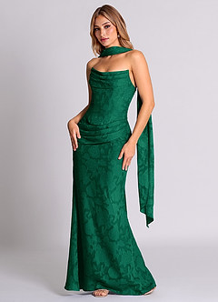 Azazie Sorrel Abiti da Damigella Abito Convertibile Sirena in Burnout Floreale Corsetto Smeraldo image3