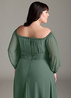 Azazie Rubina Bridesmaid Dresses Eucalyptus A-Line Long Sleeve Chiffon Dress image13