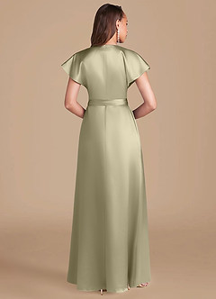 Azazie Nico Brautjungfernkleider A-Linie Plissee Metallischer Satin Kleid Moosgrün image4
