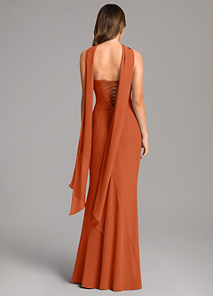 Azazie Sorrel Vestidos de damas de honor Vestido de Naranja Quemada de Gasa de Corte Sirena con Corsé image5
