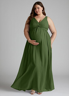 Azazie Yetta Maternity Bridesmaid Dresses A-Line V-Neck Gathered Chiffon Floor-Length Dress image7