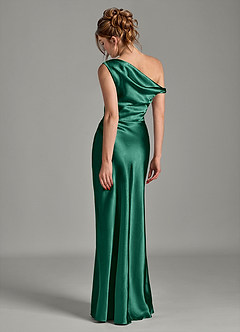 Azazie Emerson Bridesmaid Dresses Emerald Mermaid Off the Shoulder Metallic Satin Dress image2