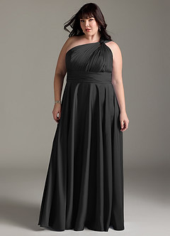 Azazie Charlize Bridesmaid Dresses Black A-Line One Shoulder Stretch Satin Dress image13