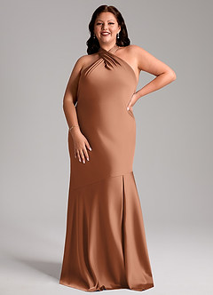 Azazie Lorena Vestidos de damas de honor Vestido de Bronceador de Satén Elástico de Corte Sirena con Plisado image7