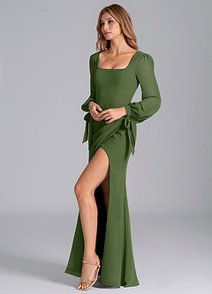 Azazie Leigh Bridesmaid Dresses Olive Mermaid Long Sleeve Chiffon Dress image7