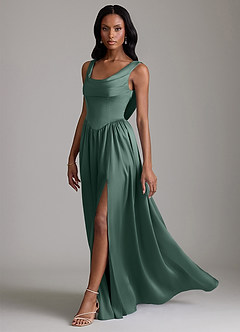 Azazie Novi Bridesmaid Dresses Eucalyptus A-Line with Pockets Stretch Satin Dress image6