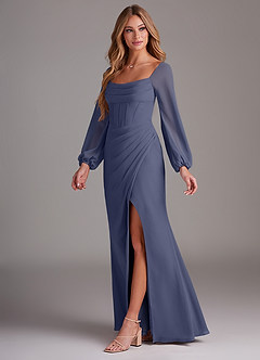 Azazie Charissa Bridesmaid Dresses Stormy Sheath Long Sleeve Chiffon Dress image4