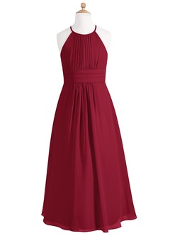 Azazie Bonnie Junior A-Linie Plissee Chiffon Kleid Burgunderrot image5