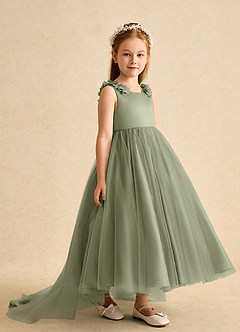 Azazie Lorita Flower Girl Dresses Pistachio A-Line Beaded Tulle Dress image4