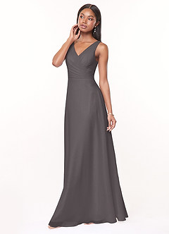 Azazie Nala Bridesmaid Dresses Steel Grey A-Line Pleated Chiffon Dress image3