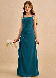 Azazie Cannoli Girls Formal Flower Girl Dresses Ink Blue A-Line Pleated Chiffon Dress image3