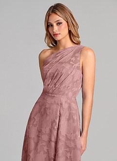 Azazie Phaedra Bridesmaid Dresses Dusty Rose A-Line One Shoulder Floral Burnout Dress image7