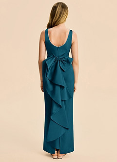 Azazie Emi Junior Ink Blue Sheath Bow Stretch Satin Dress image5