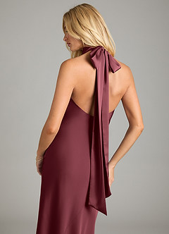 Azazie Velli Bridesmaid Dresses Merlot Mermaid High Neck Stretch Satin Dress image2