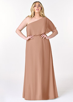 Azazie Lizzy Jurken voor bruidsmeisjes Jurk van Chiffon met A-Lijn One-Shoulder Champagne Roos image8