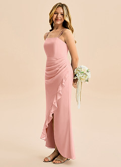 Azazie Buzzy Junior Robe Fourreau en Mousseline de soie Plissée Rosette image1