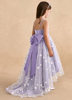 Azazie Celia Robe Demoiselle D'honneur Fillette Robe Trapèze en Tulle Bretelles spaghetti Lilas image4