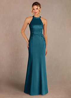 Azazie Tyra Kleider für die Brautmutter Meerjungfrau-Linie Spitze Stretch-Satin Kleid Tintenblau image1