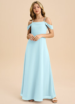 Azazie Anselie Junior Cloud Blue A-Line Off the Shoulder Chiffon Dress image3