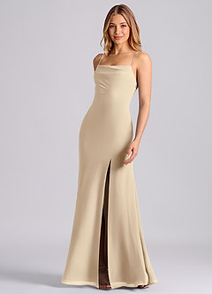 Azazie Grata Brudtärnklänningar Klä av Sjöjungfru i Chiffong Plisserad Champagne image5