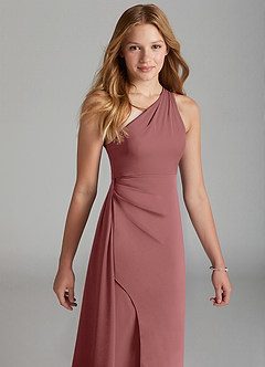 Azazie Maron Junior Amethyst A-Line Pleated Stretch Satin Dress image3