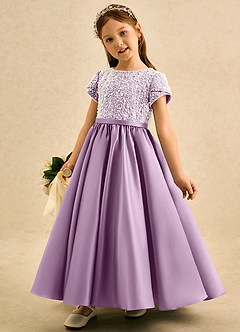 Azazie Cashew Flower Girl Dresses Wisteria Ball-Gown with Sleeves Matte Satin Dress image3