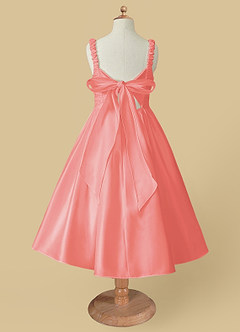 Azazie Cutie Pie Flower Girl Dresses Coral A-Line Pleated Matte Satin Dress image5
