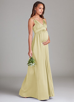 Azazie Emree At-home Try On Dresses A-Line Stretch Satin Floor-Length Dress with Pockets image4